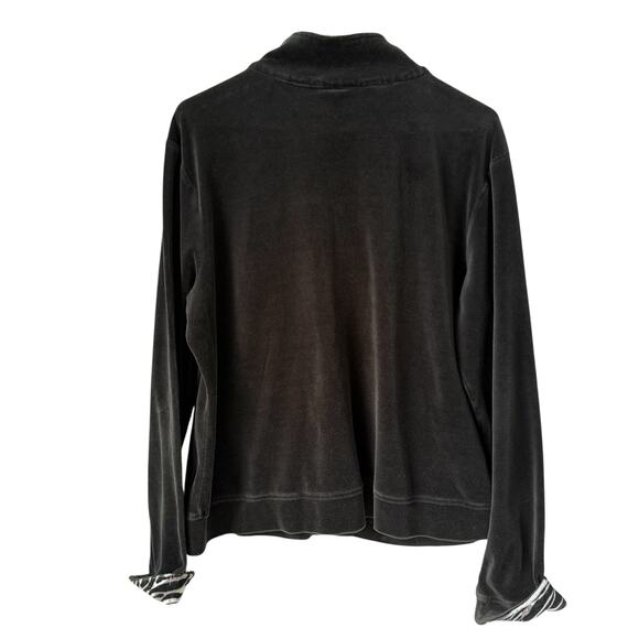 Black Velour Zebra Trim Jacket Women's XL Mobwife Glam Y2K Pockets Full Zip SEE - Picture 5 of 10